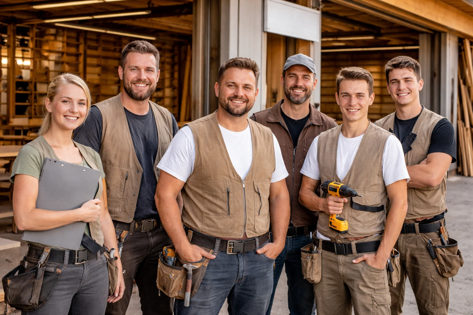 Das Team der Muster Holzbau vor der Werkstatt