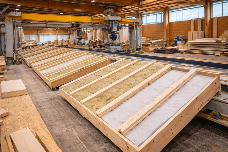 Vorgefertigte Dachelemente mit Isolierung in der Werkstatt