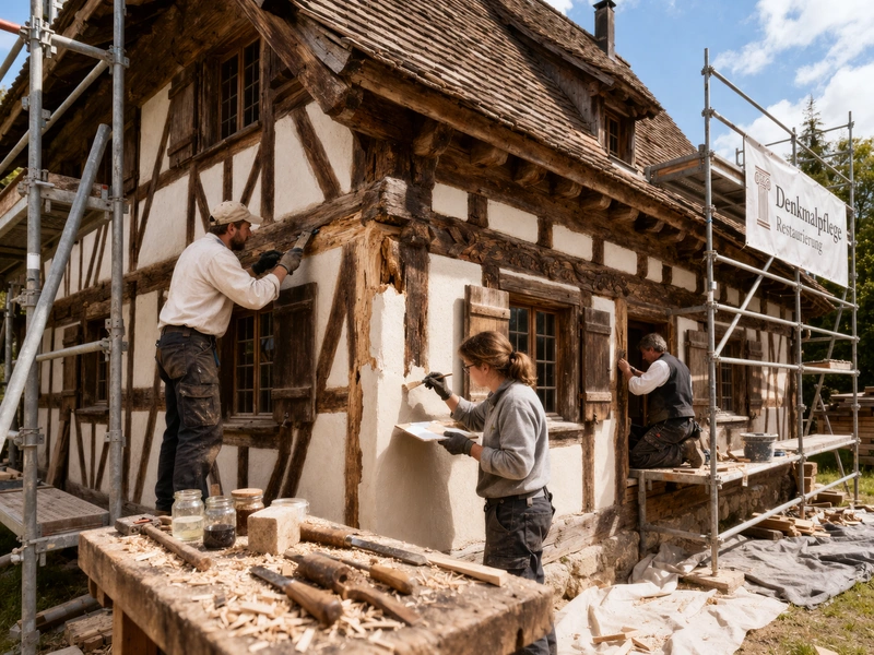 Restauriertes Holzgebäude mit traditioneller Architektur
